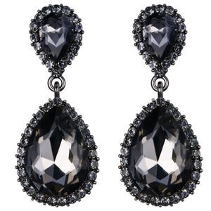 Gun Metal with Charcoal Gray Austrian Crystal Teardrop Post Back Earrings
